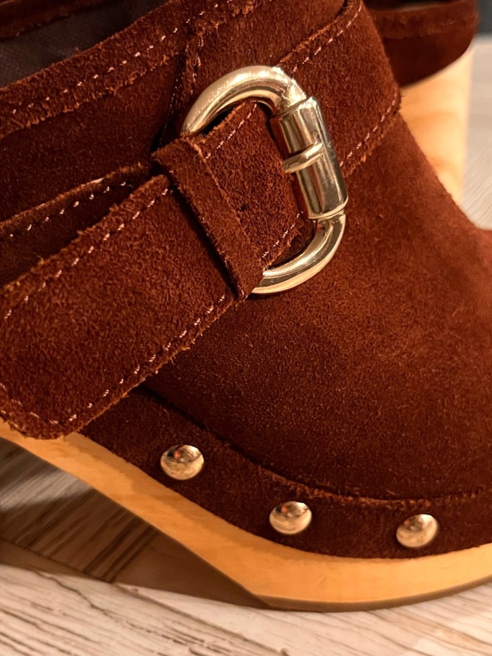 Steve Madden Hilde Suede Wooden Platform Clog Size 6.5 - Picture 13 of 13